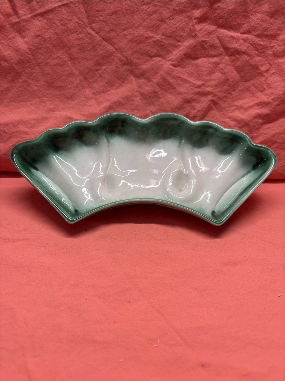 Green Ombre Fan-Shaped Ceramic Trinket Dish